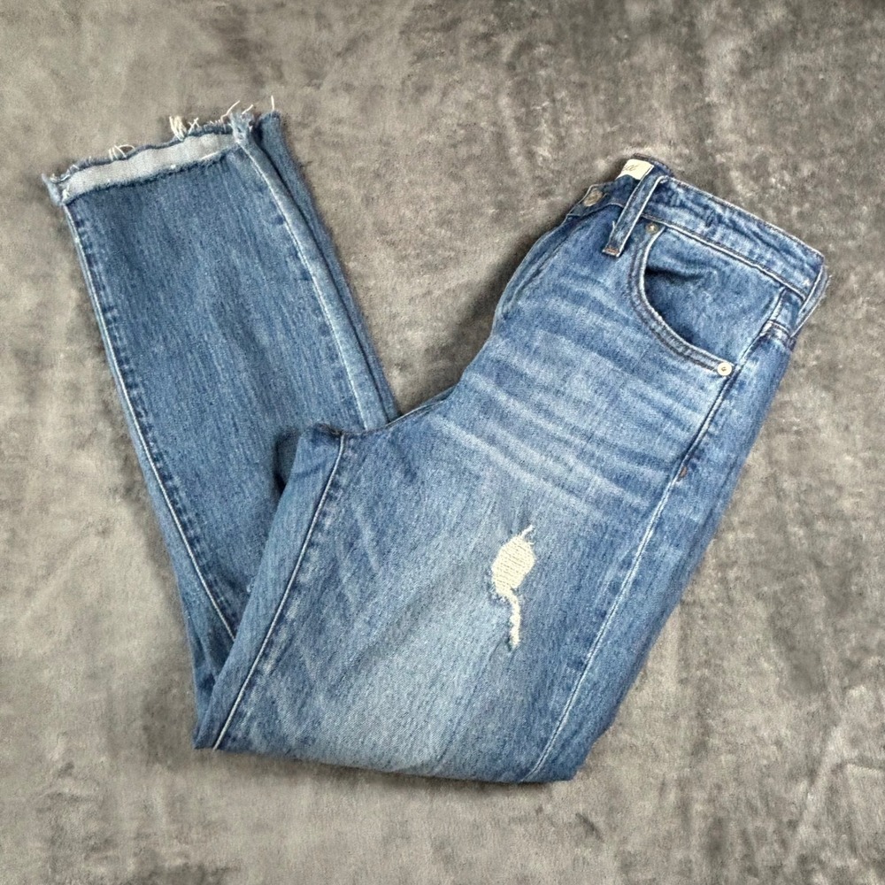 Madewell The High-Rise Slim Boy Jean Distressed Raw Hem Denim 26 stretch